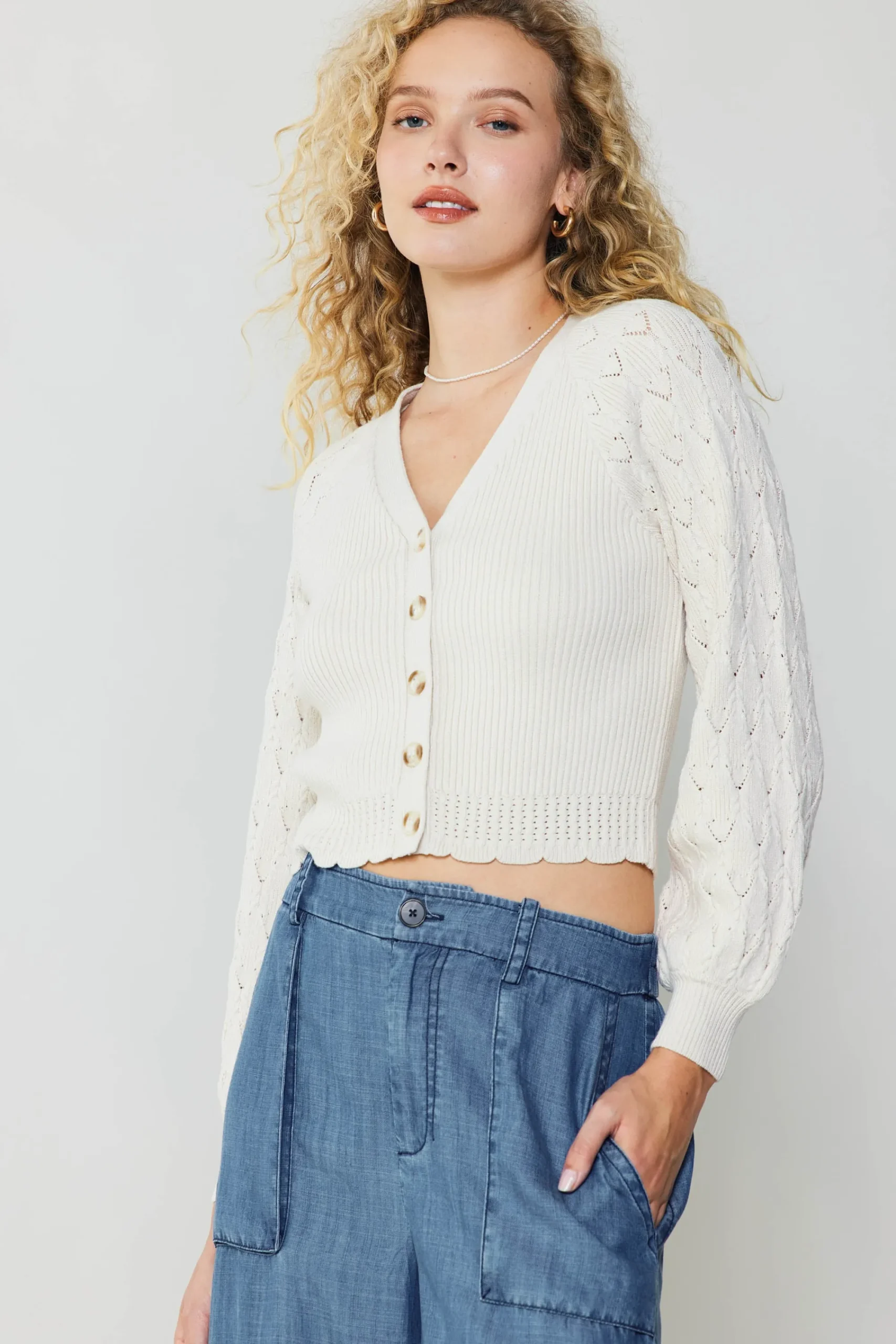 Current Air Cardigans | Long Sleeve Tops-Button Cardigan CREAM