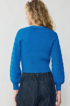Current Air Cardigans | Long Sleeve Tops-Button Cardigan BLUE