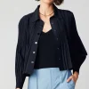 Current Air Long Sleeve Tops-Button Down Pleated Top BLACK