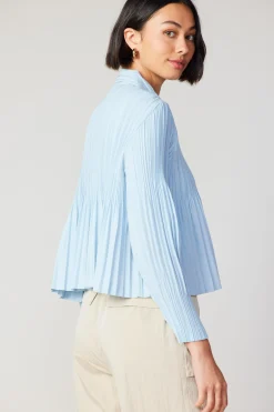 Current Air Long Sleeve Tops-Button Down Pleated Top PASTELBLUE