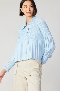 Current Air Long Sleeve Tops-Button Down Pleated Top PASTELBLUE