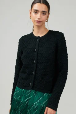 Current Air Cardigans-Button Up Tweed Cardigan BLACK