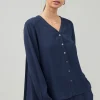 Current Air Long Sleeve Tops-Buttondown Blouse SLATENAVY