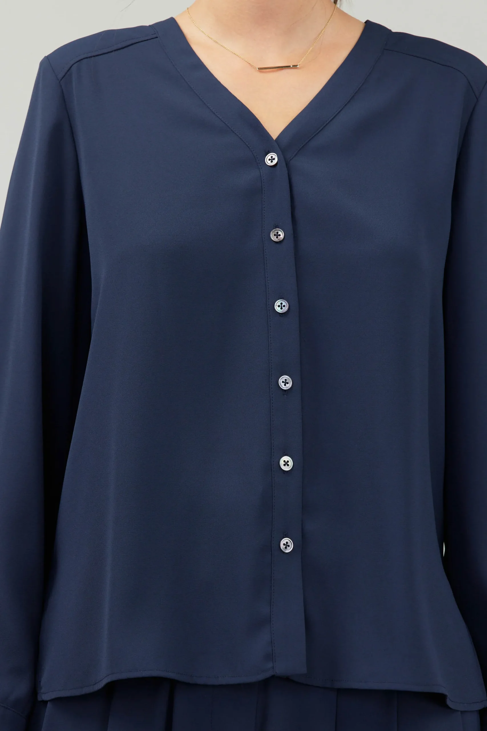 Current Air Long Sleeve Tops-Buttondown Blouse SLATENAVY