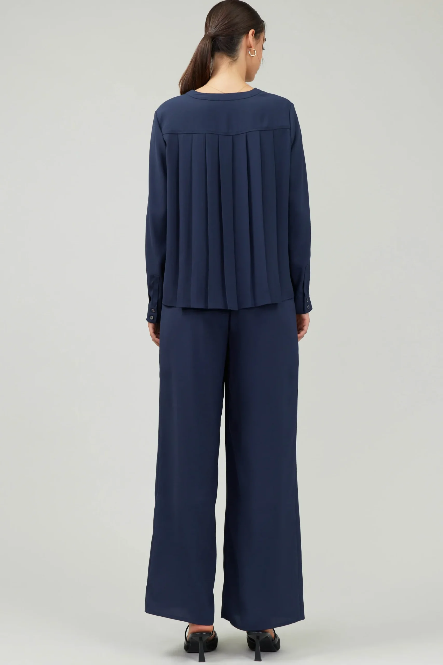 Current Air Long Sleeve Tops-Buttondown Blouse SLATENAVY