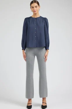 Current Air Long Sleeve Tops-Buttoned Blouse SLATENAVY