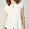 Current Air Sleeveless Tops-Buttoned Cotton Blouse WHITE