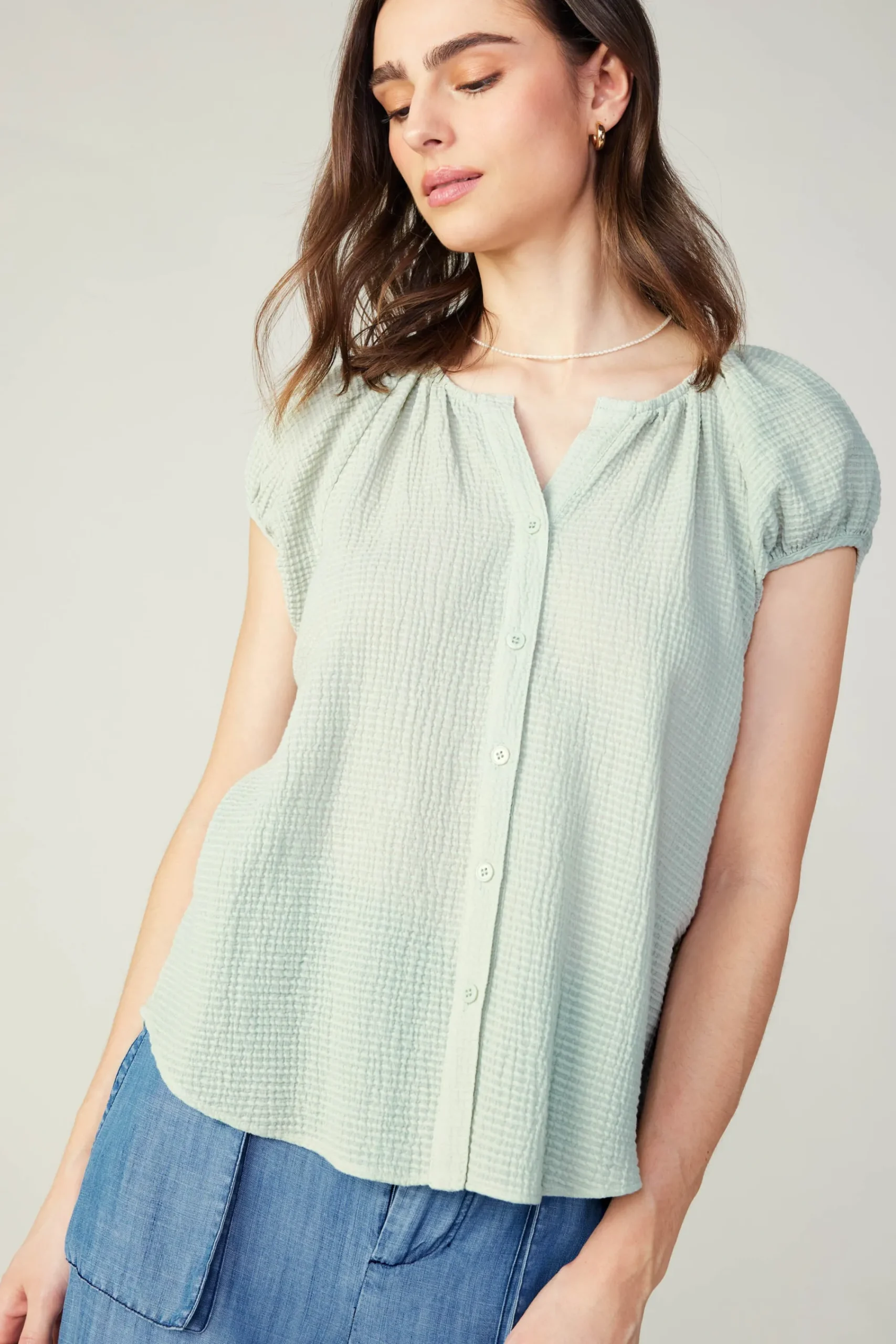 Current Air Sleeveless Tops | Short Sleeve Tops-Buttoned Cotton Blouse LIGHTSAGE