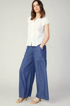 Current Air Sleeveless Tops-Buttoned Cotton Blouse WHITE