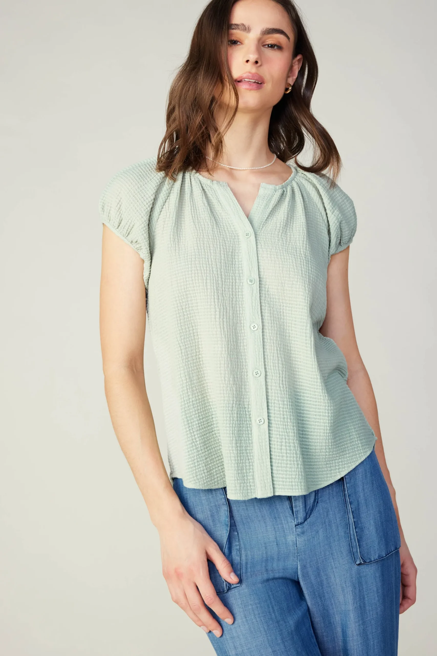 Current Air Sleeveless Tops | Short Sleeve Tops-Buttoned Cotton Blouse LIGHTSAGE