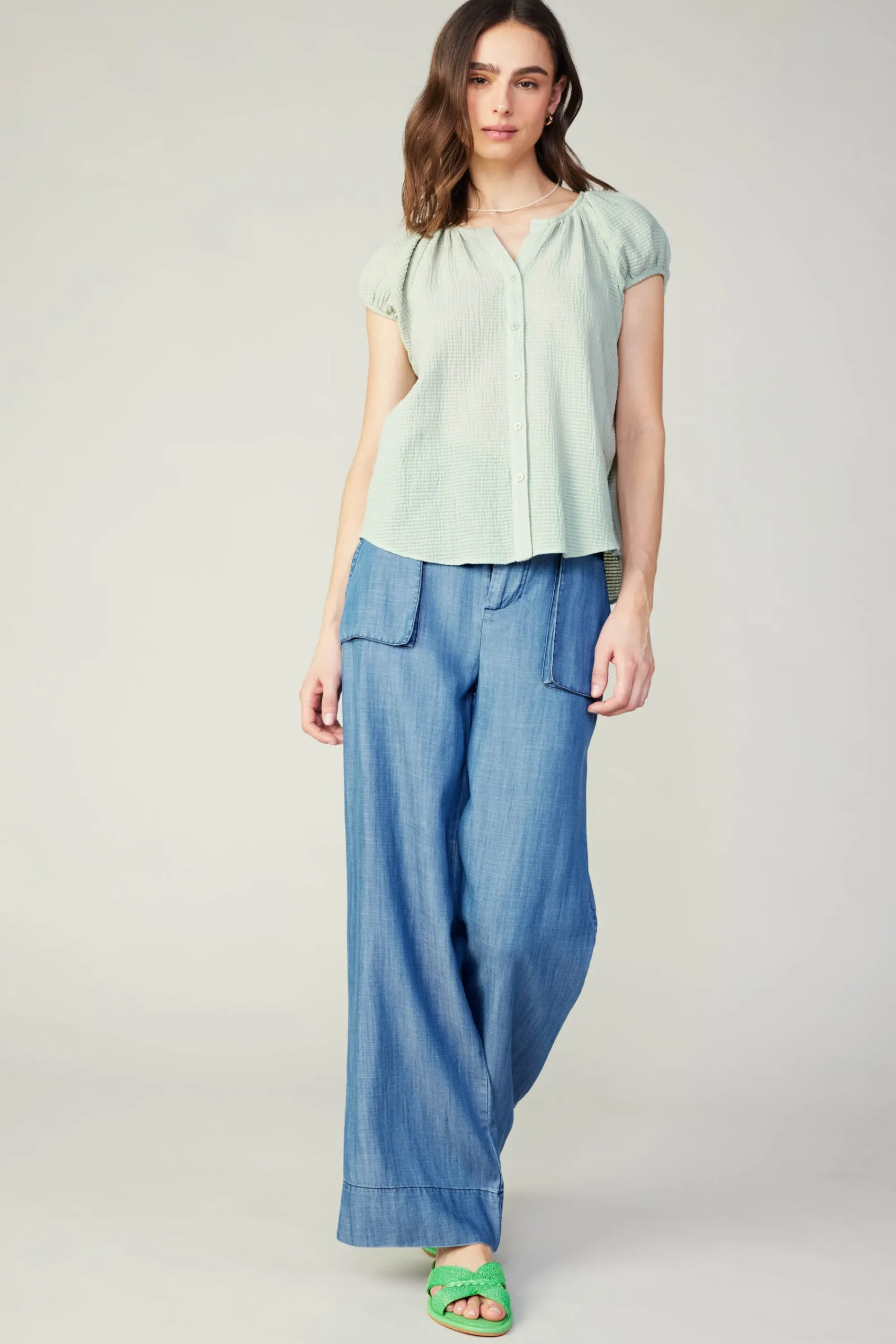 Current Air Sleeveless Tops | Short Sleeve Tops-Buttoned Cotton Blouse LIGHTSAGE