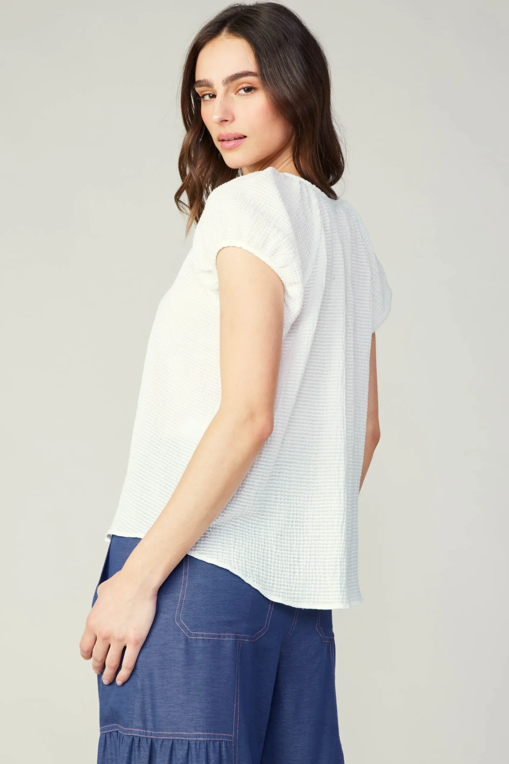 Current Air Sleeveless Tops-Buttoned Cotton Blouse WHITE
