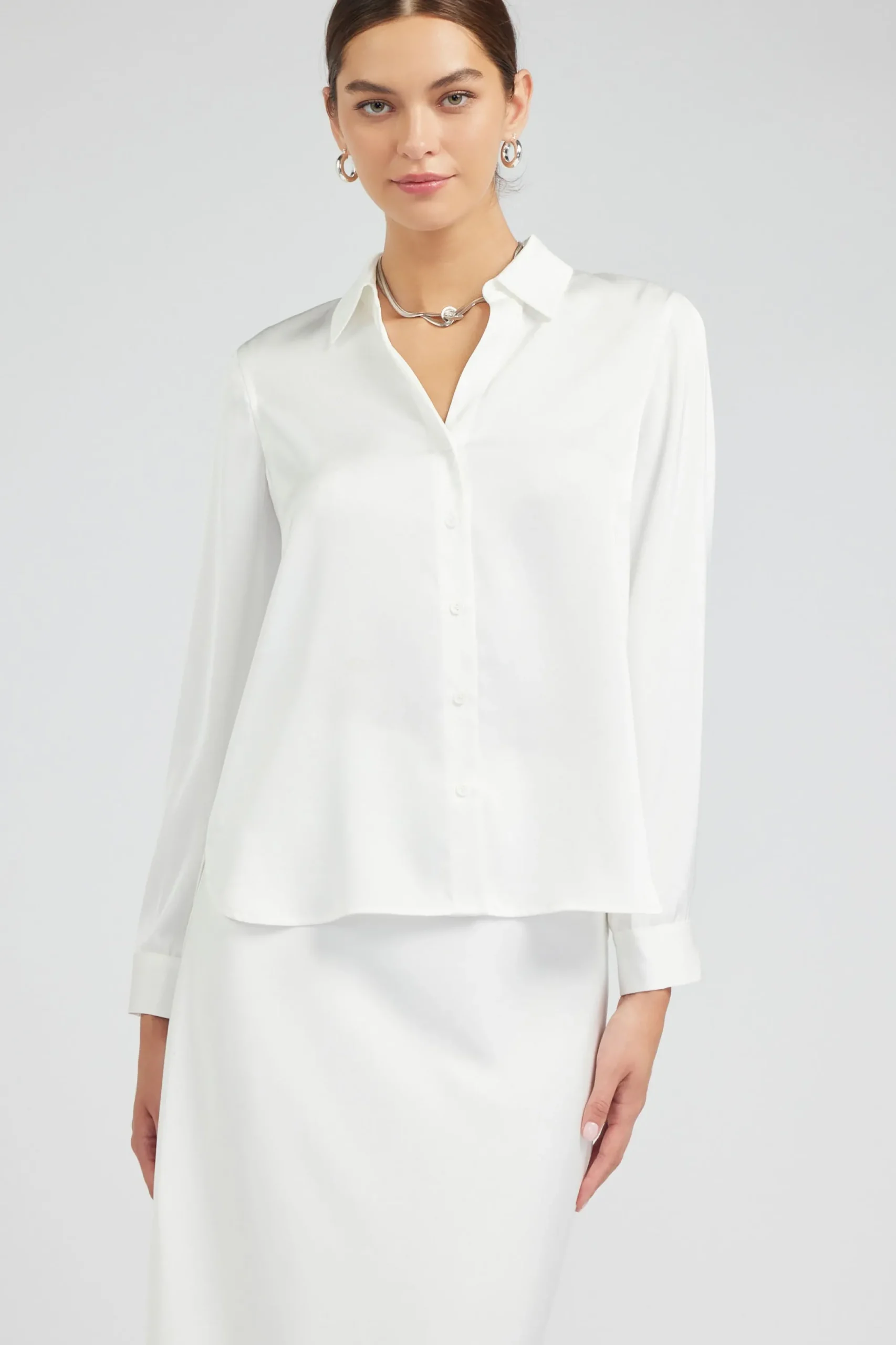 Current Air Long Sleeve Tops-Buttonup Collared Shirt OFFWHITE