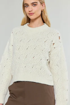 Current Air Knitwear | Sweaters-Cable Knit Sweater IVORY