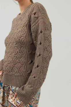 Current Air Knitwear | Sweaters-Cable Knit Sweater COCOA