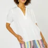 Current Air Short Sleeve Tops-Camelia Ruffled Blouse OFFWHITE