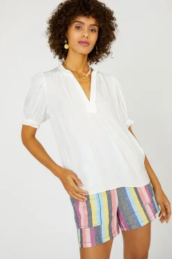 Current Air Short Sleeve Tops-Camelia Ruffled Blouse OFFWHITE