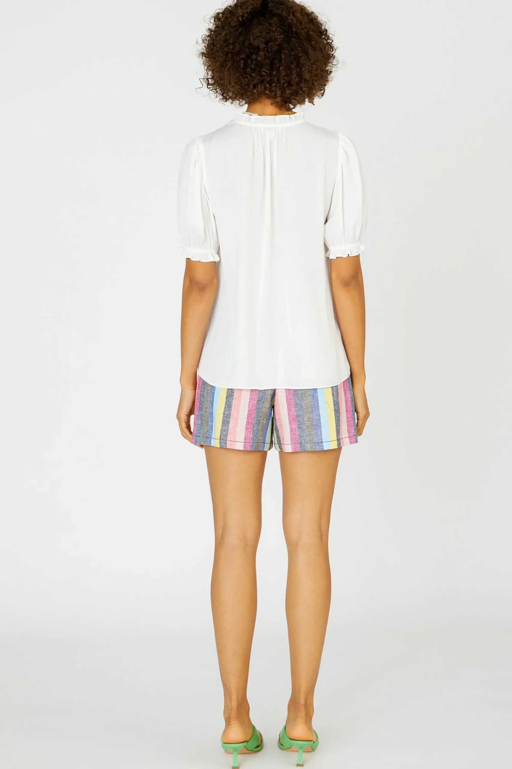 Current Air Short Sleeve Tops-Camelia Ruffled Blouse OFFWHITE