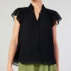 Current Air Short Sleeve Tops-Cap Sleeve Blouse BLACK