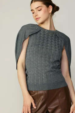 Current Air Sweaters-Cape Layered Sweater Top GREY