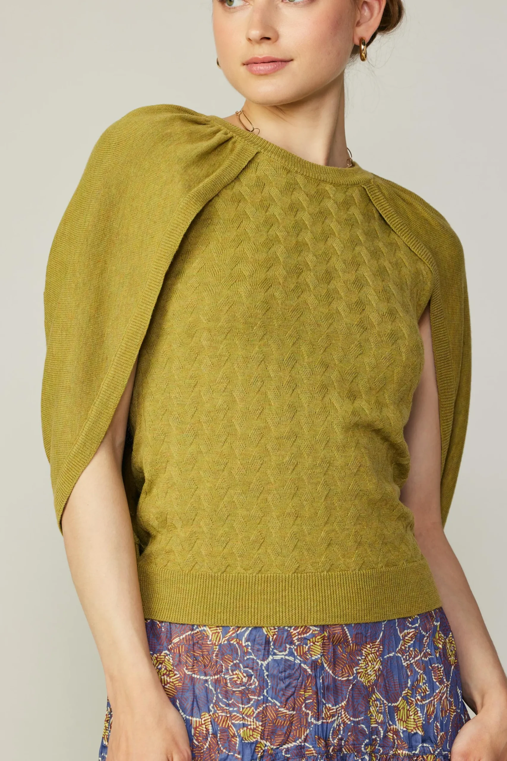 Current Air Sweaters-Cape Layered Sweater Top OLIVEMUSTARD