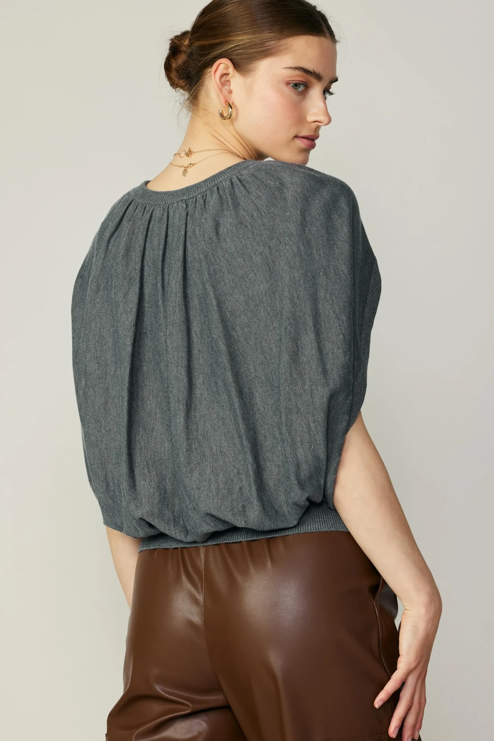Current Air Sweaters-Cape Layered Sweater Top GREY
