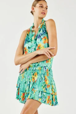 Current Air Mini Dresses-Cara Pleated Mini Dress AQUA