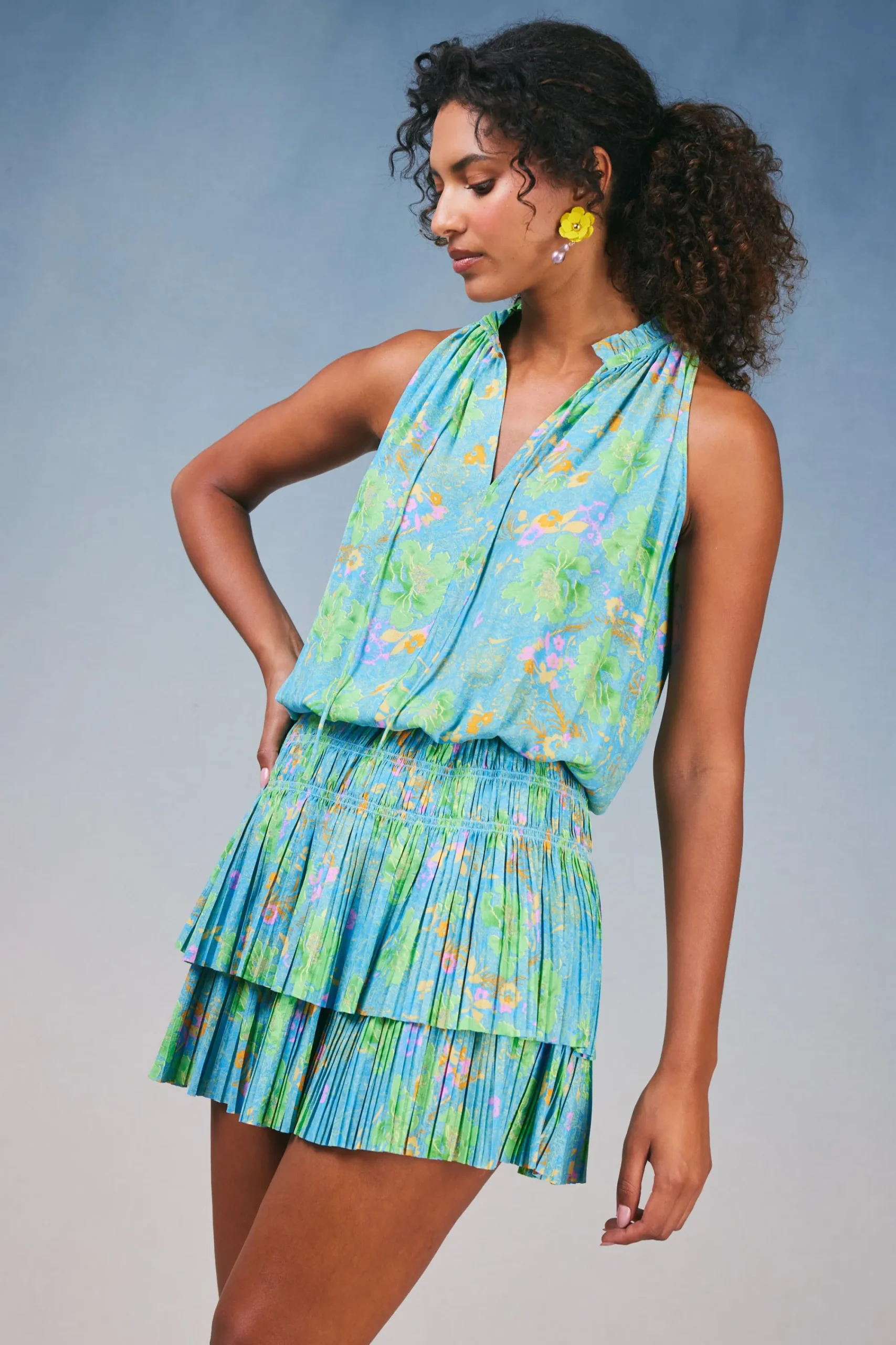 Current Air Mini Dresses-Cara Pleated Mini Dress BLUEMLT