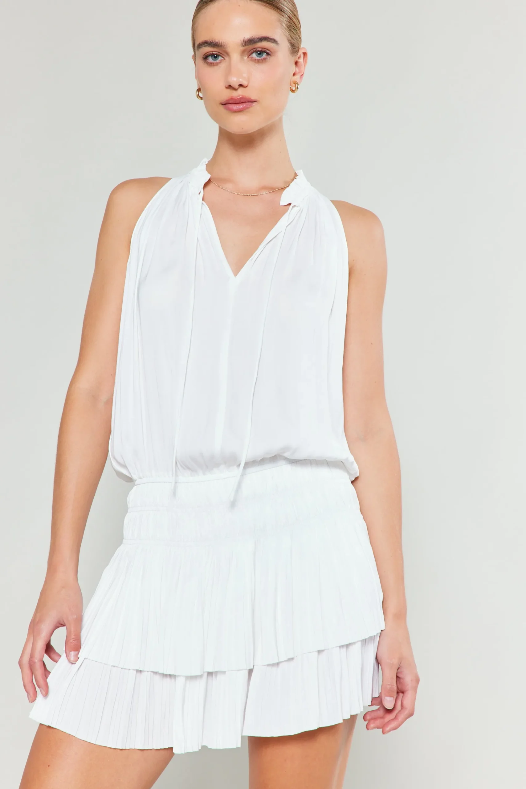 Current Air Mini Dresses-Cara Sleeveless Pleated Mini Dress WHITE