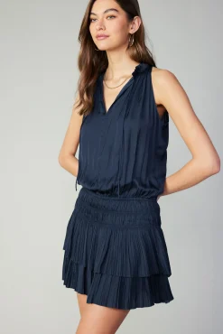 Current Air Mini Dresses-Cara Sleeveless Pleated Mini Dress DARKNAVY
