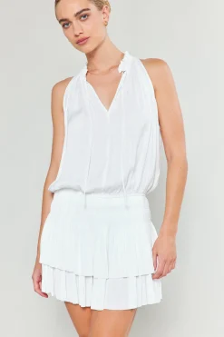 Current Air Mini Dresses-Cara Sleeveless Pleated Mini Dress WHITE