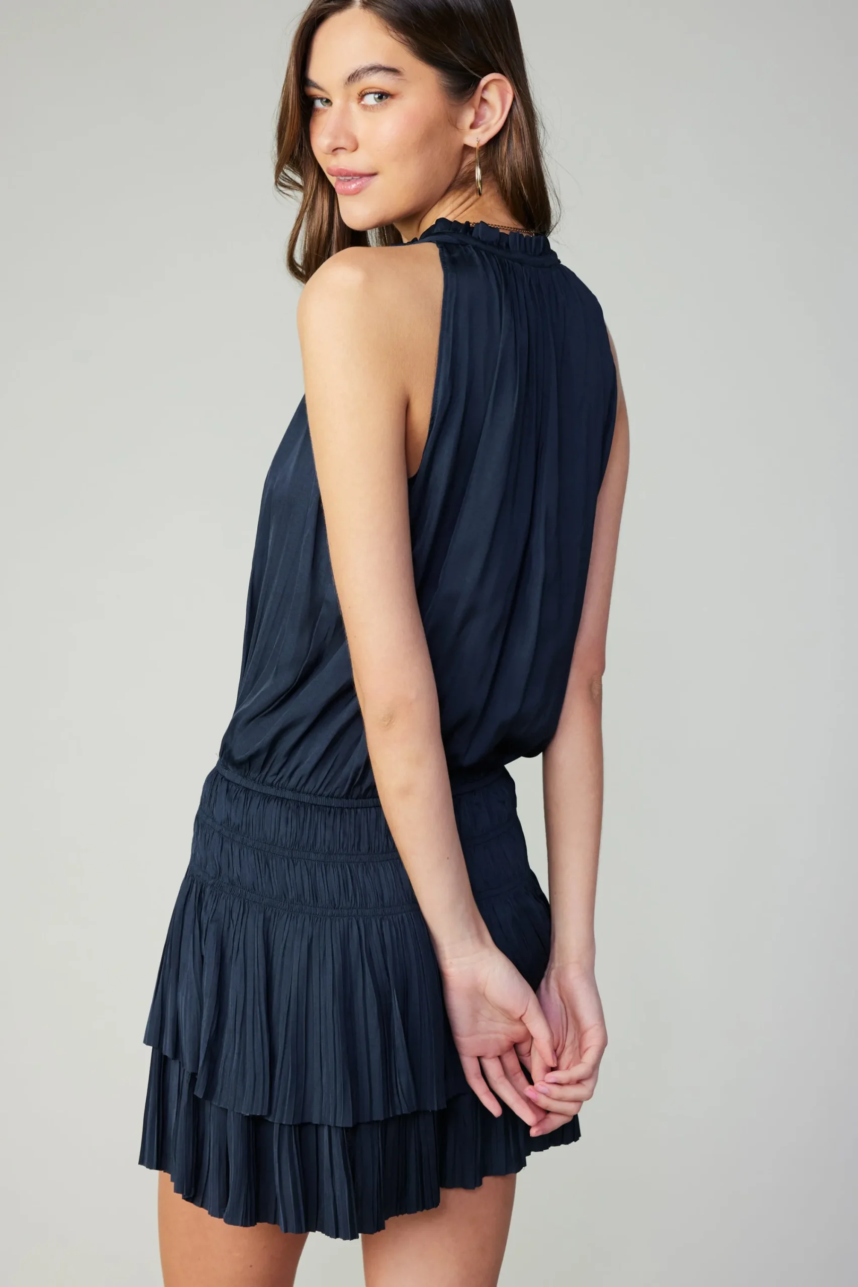 Current Air Mini Dresses-Cara Sleeveless Pleated Mini Dress DARKNAVY