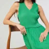 Current Air Midi Dresses-Cari Ribbed Contrast Pleated Dress SPRINGGREEN
