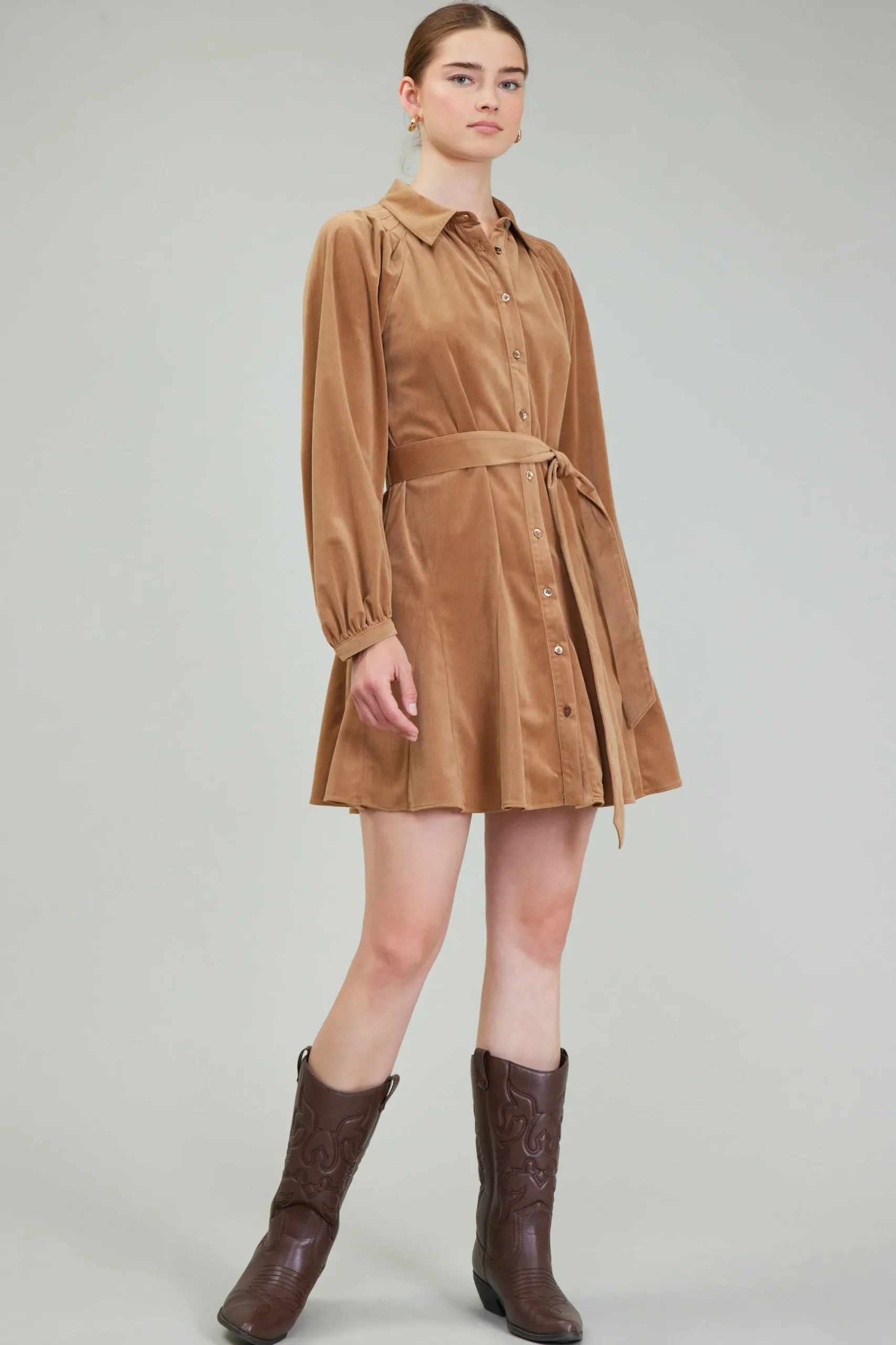 Current Air Mini Dresses-Carmel Corduroy Mini Dress LIGHTBROWN
