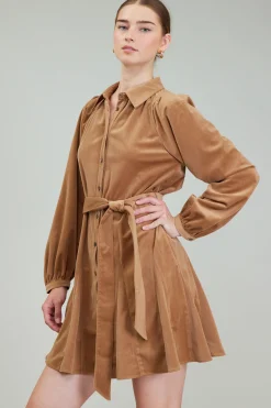 Current Air Mini Dresses-Carmel Corduroy Mini Dress LIGHTBROWN