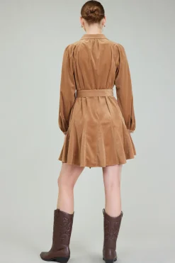Current Air Mini Dresses-Carmel Corduroy Mini Dress LIGHTBROWN