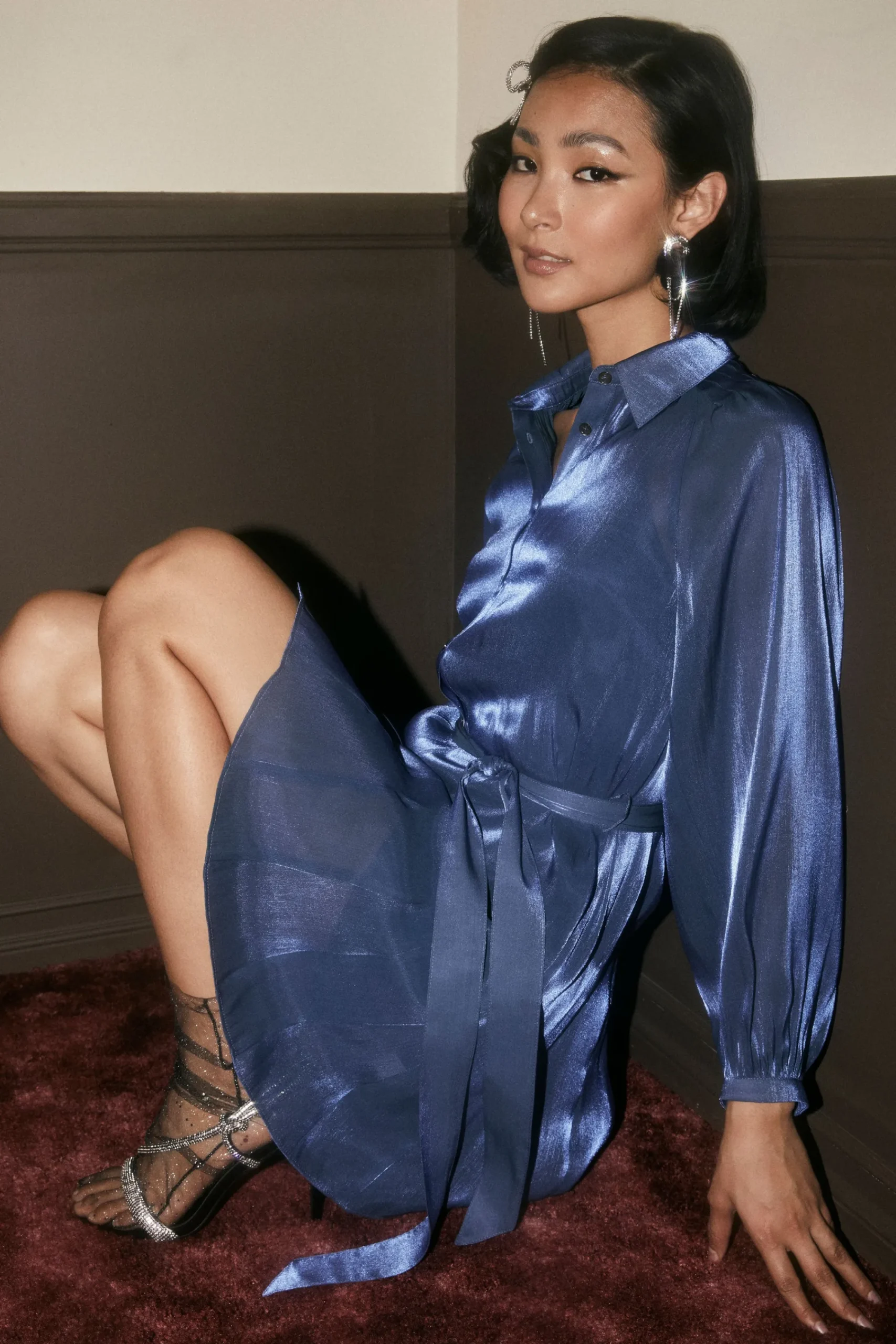 Current Air Mini Dresses-Carmel Lustrous Mini Dress MIDNIGHTBLUE