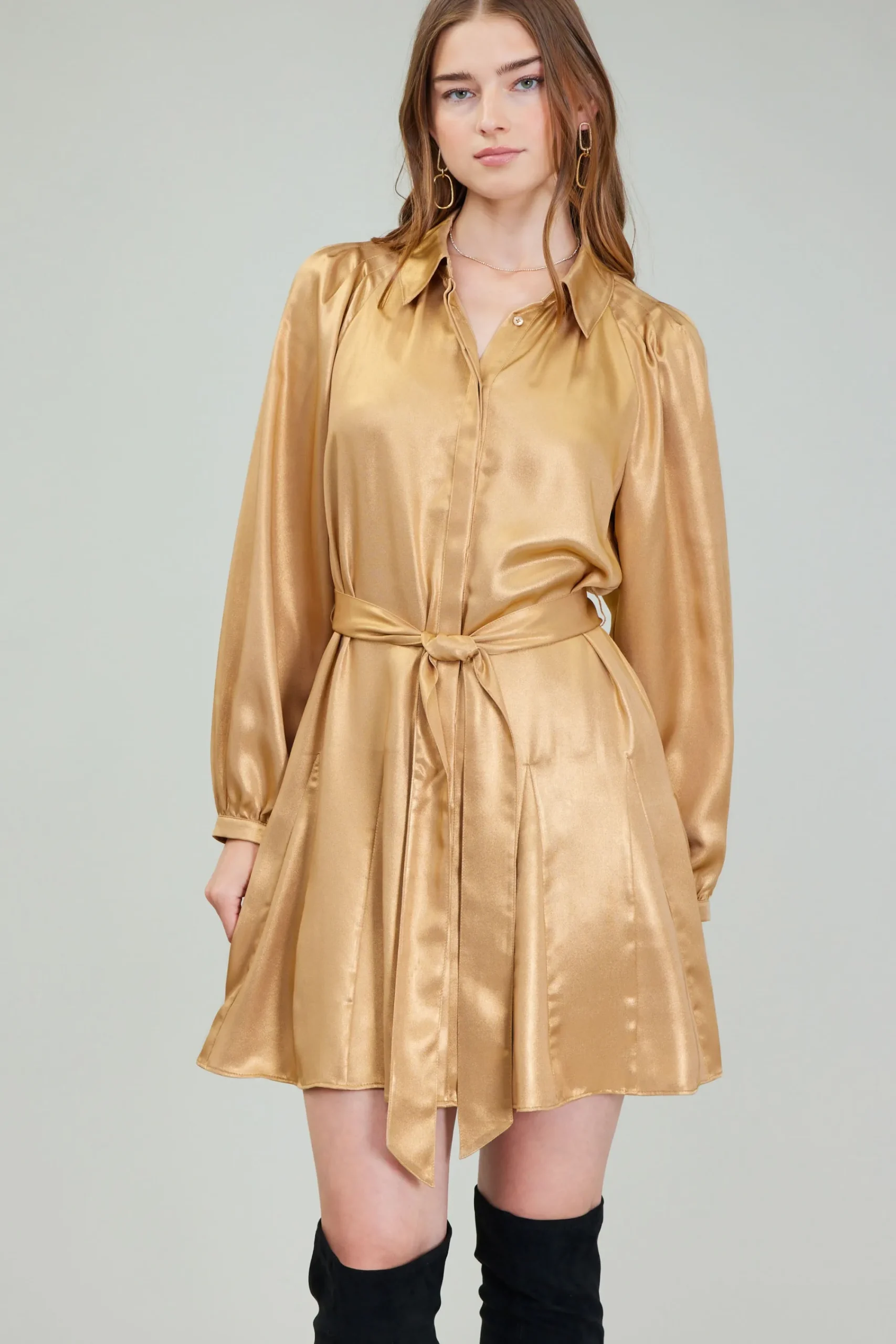 Current Air Mini Dresses-Carmel Metallic Mini Dress GOLD