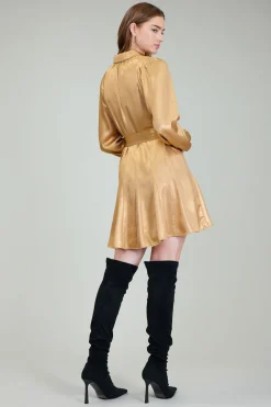 Current Air Mini Dresses-Carmel Metallic Mini Dress GOLD
