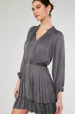 Current Air Mini Dresses-Cecile Smocked Mini Dress SLATECHARCOAL