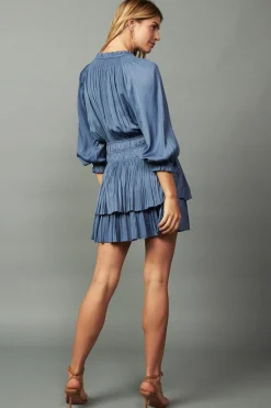 Current Air Mini Dresses-Cecile Smocked Mini Dress SLATEBLUE
