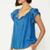 Current Air Sleeveless Tops | Short Sleeve Tops-Back Cutout Top CHAMBRAY