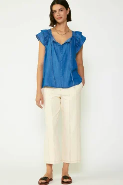 Current Air Sleeveless Tops | Short Sleeve Tops-Back Cutout Top CHAMBRAY