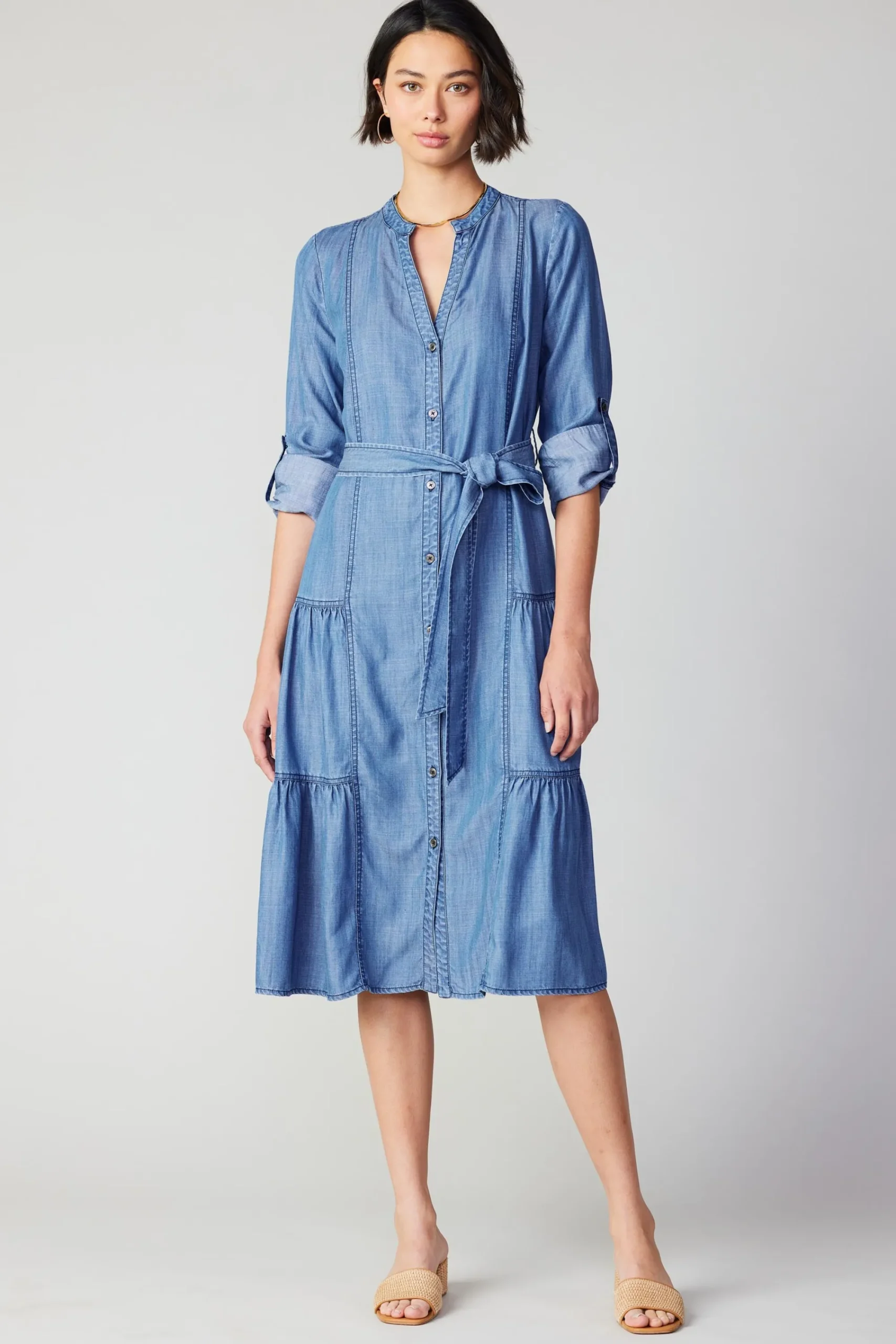 Current Air Midi Dresses-Buttondown Dress CHAMBRAY