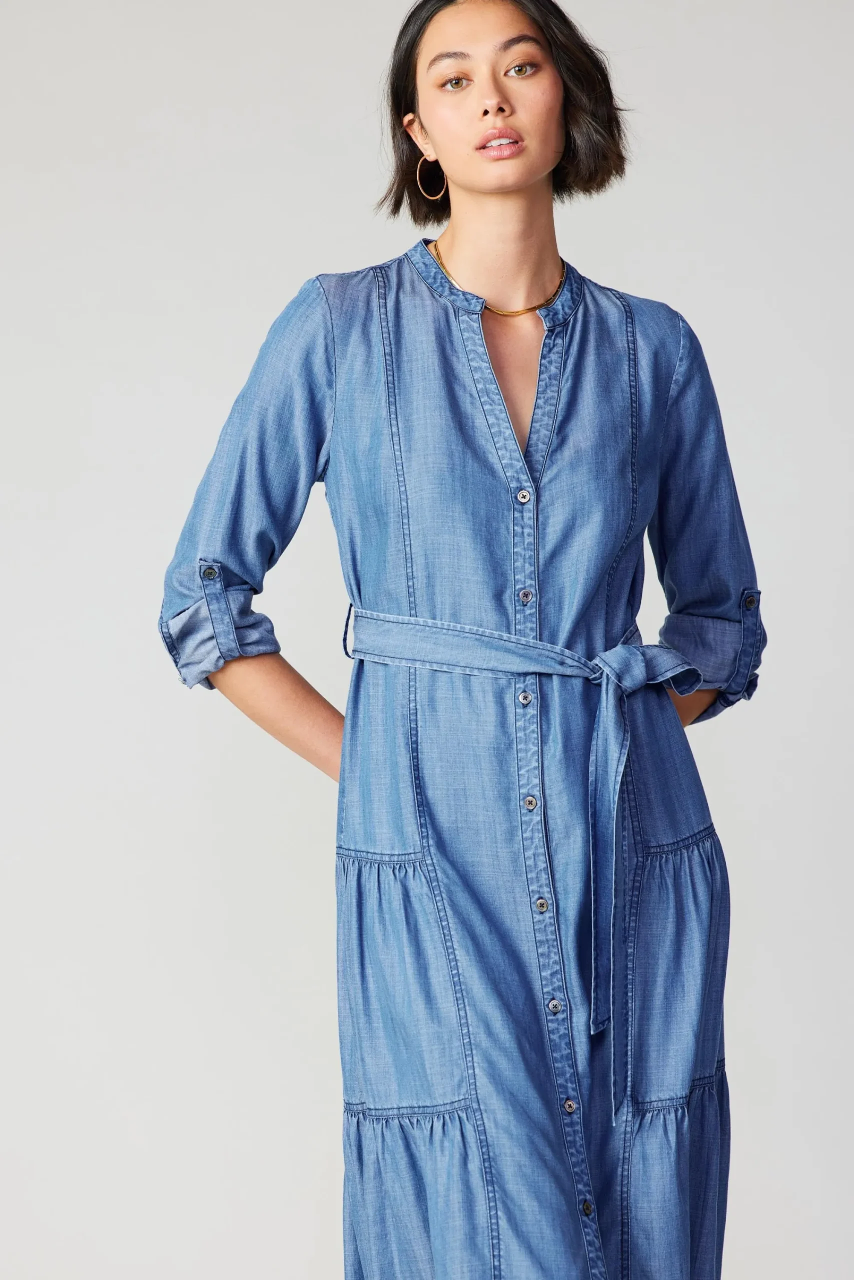 Current Air Midi Dresses-Buttondown Dress CHAMBRAY
