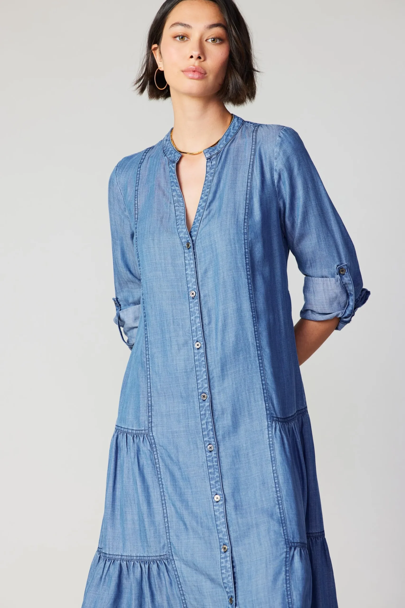 Current Air Midi Dresses-Buttondown Dress CHAMBRAY