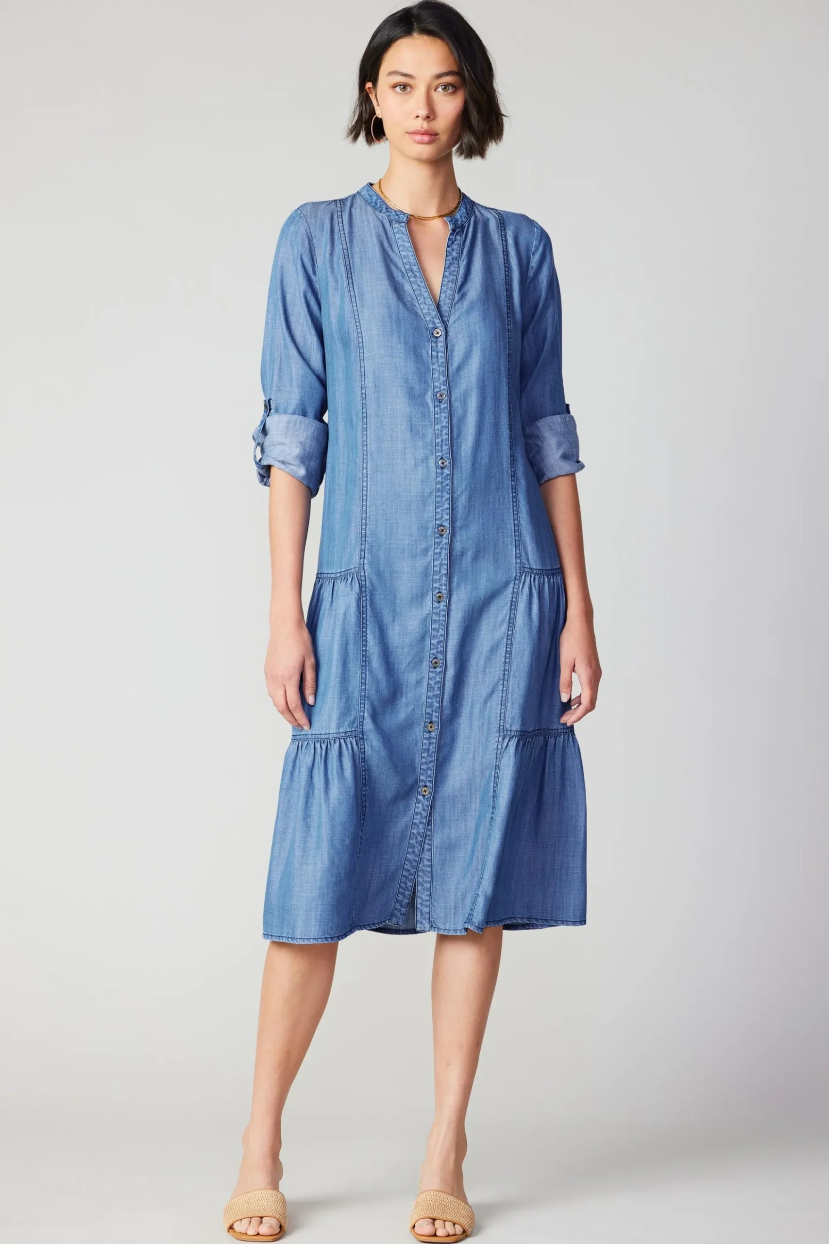 Current Air Midi Dresses-Buttondown Dress CHAMBRAY