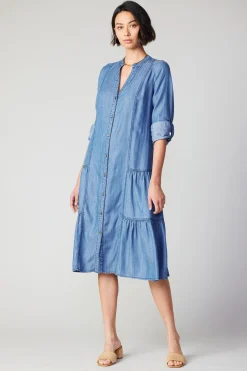 Current Air Midi Dresses-Buttondown Dress CHAMBRAY