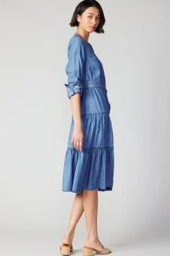 Current Air Midi Dresses-Buttondown Dress CHAMBRAY