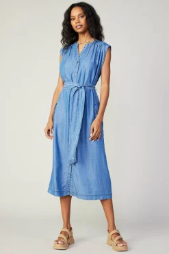 Current Air Midi Dresses-Buttondown Shirt Dress CHAMBRAY